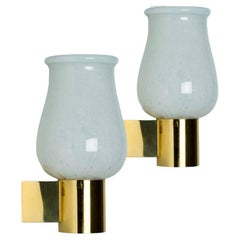 Pair of Opaline Glass Wall Lights by Glashütte Limburg, 1960