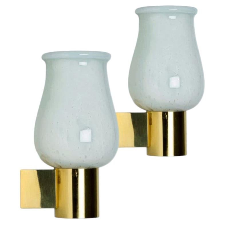 Pair of Opaline Glass Wall Lights by Glashütte Limburg, 1960