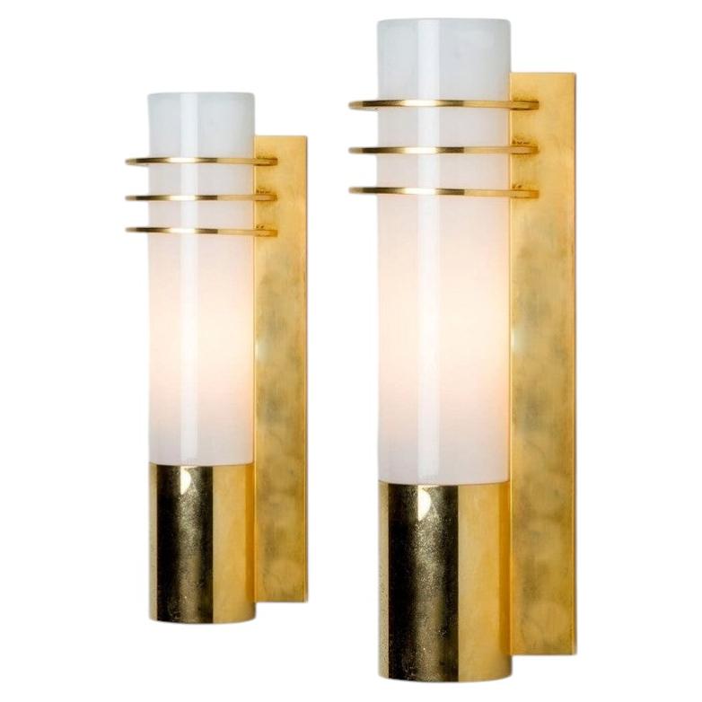 Pair of Opaline Glass Wall Lights by Glashütte Limburg, 1960 For Sale