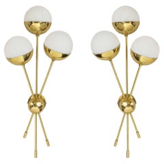 Pair of Opaline Globe Sconces in Polished Brass