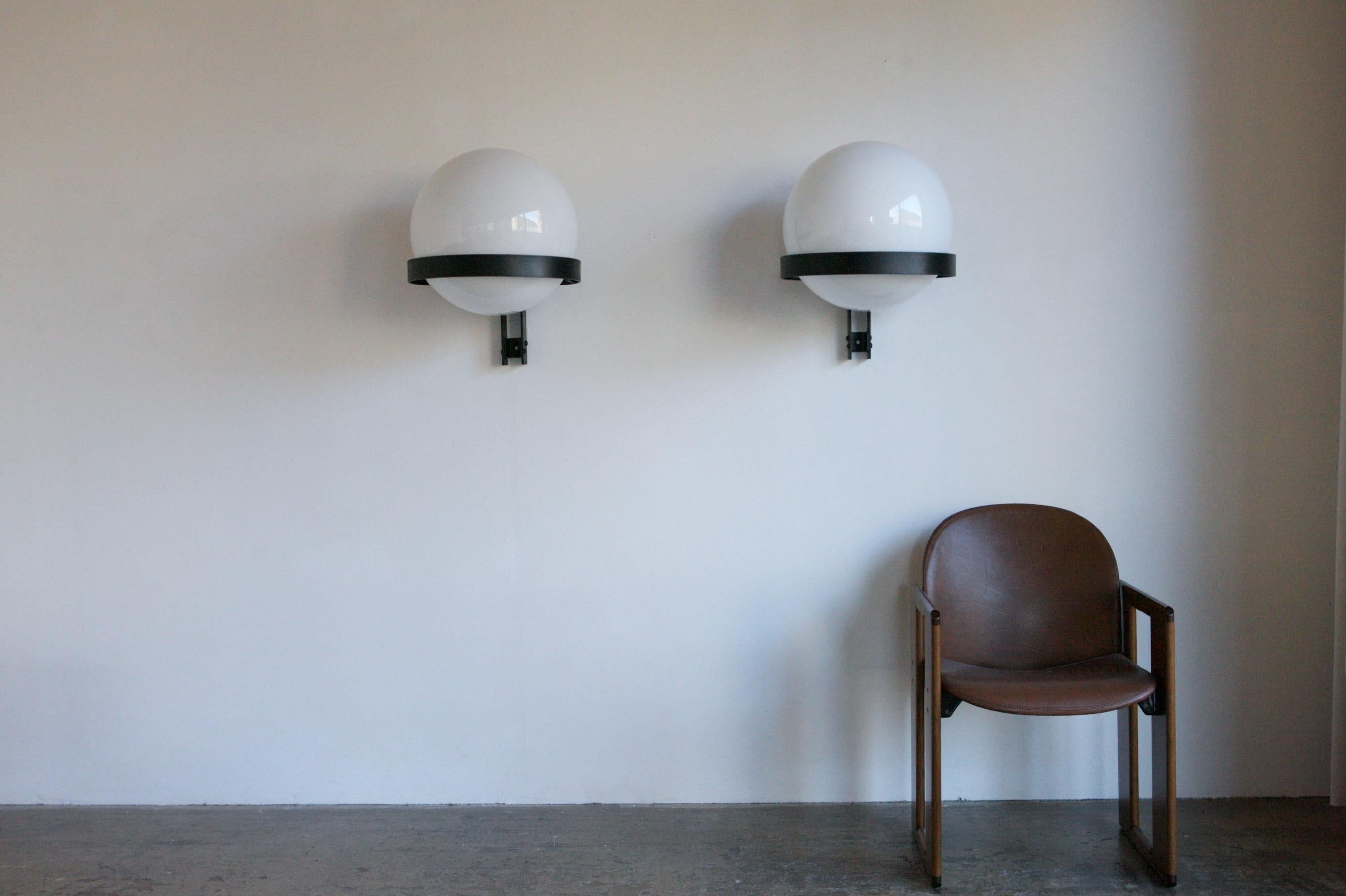 Mid-Century Modern Pair of Opaline Globe Wall Lights For Sale
