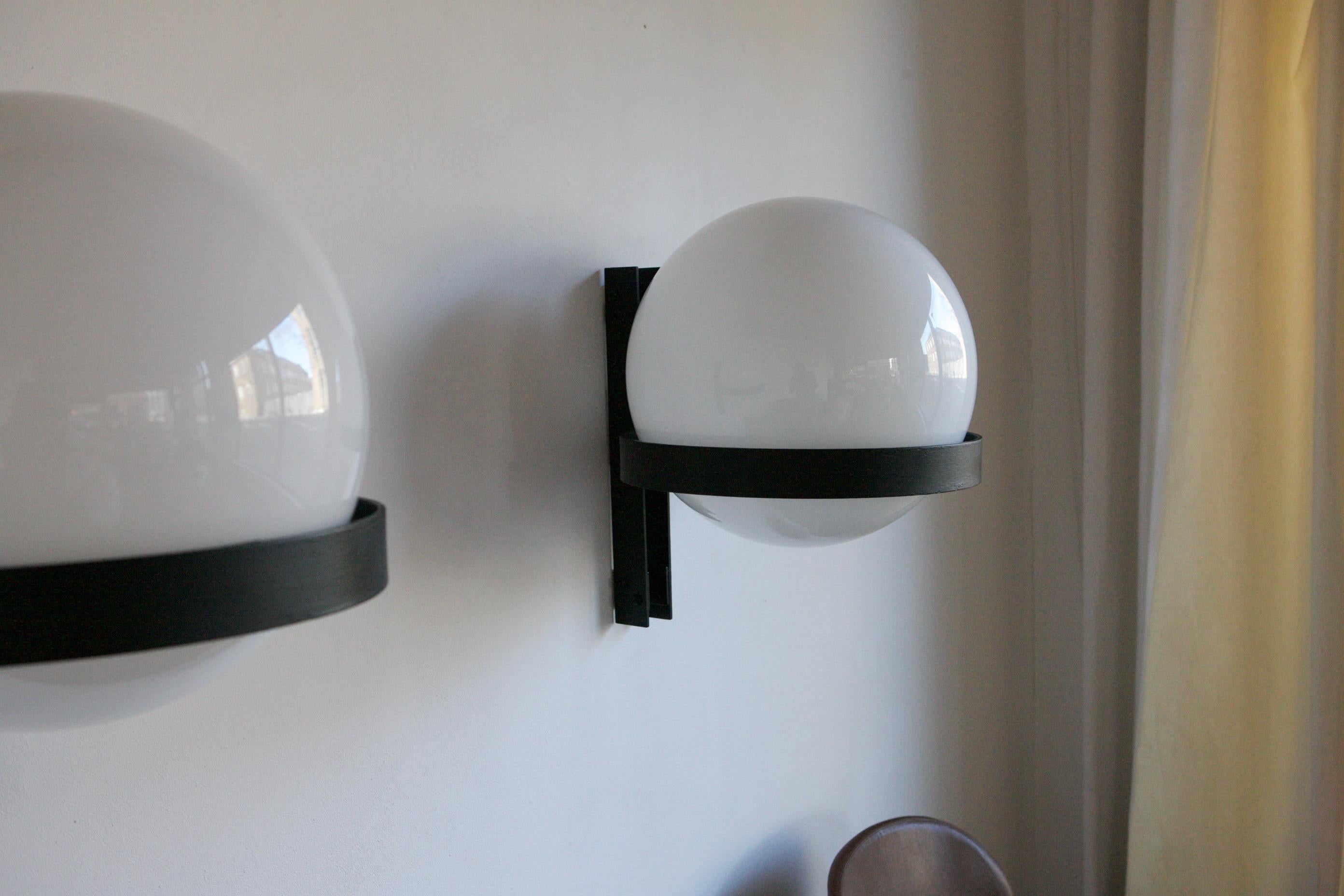 Italian Pair of Opaline Globe Wall Lights For Sale