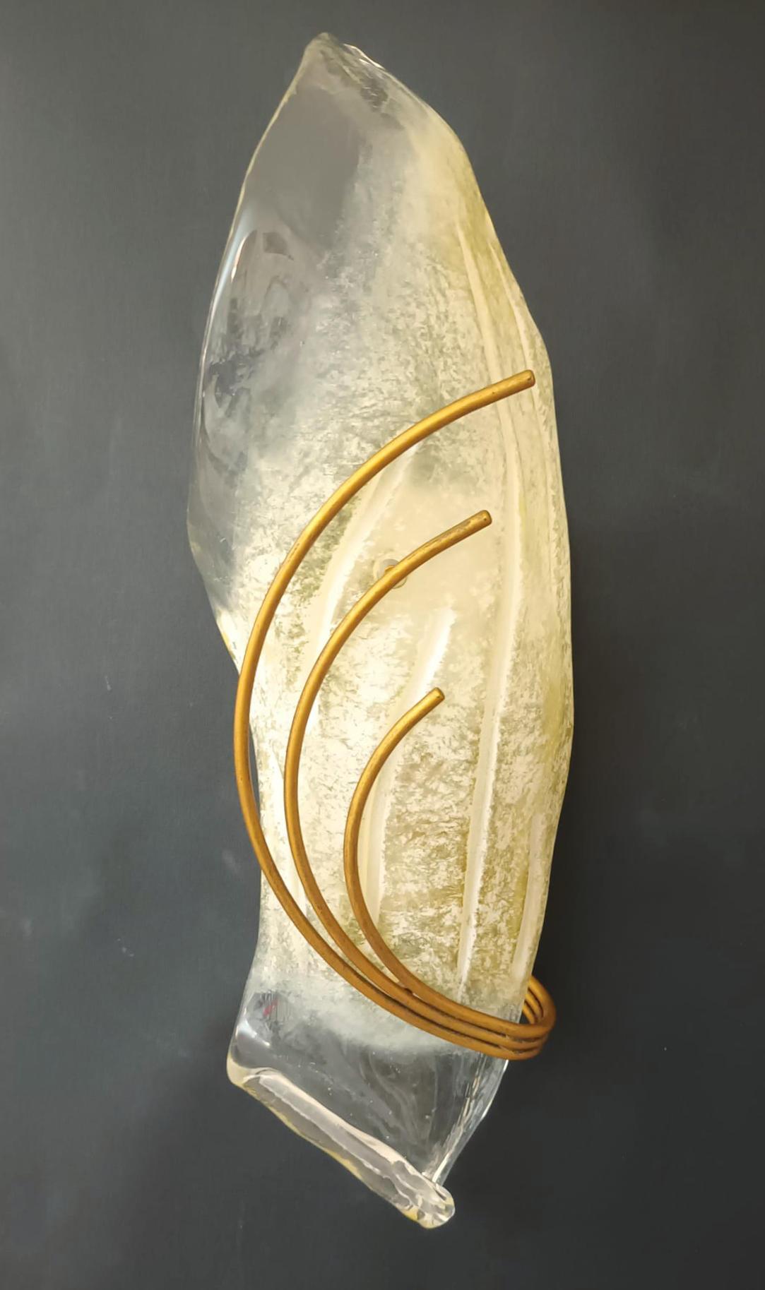 Mid-Century Modern Pair of Opaline Leaf Sconces For Sale