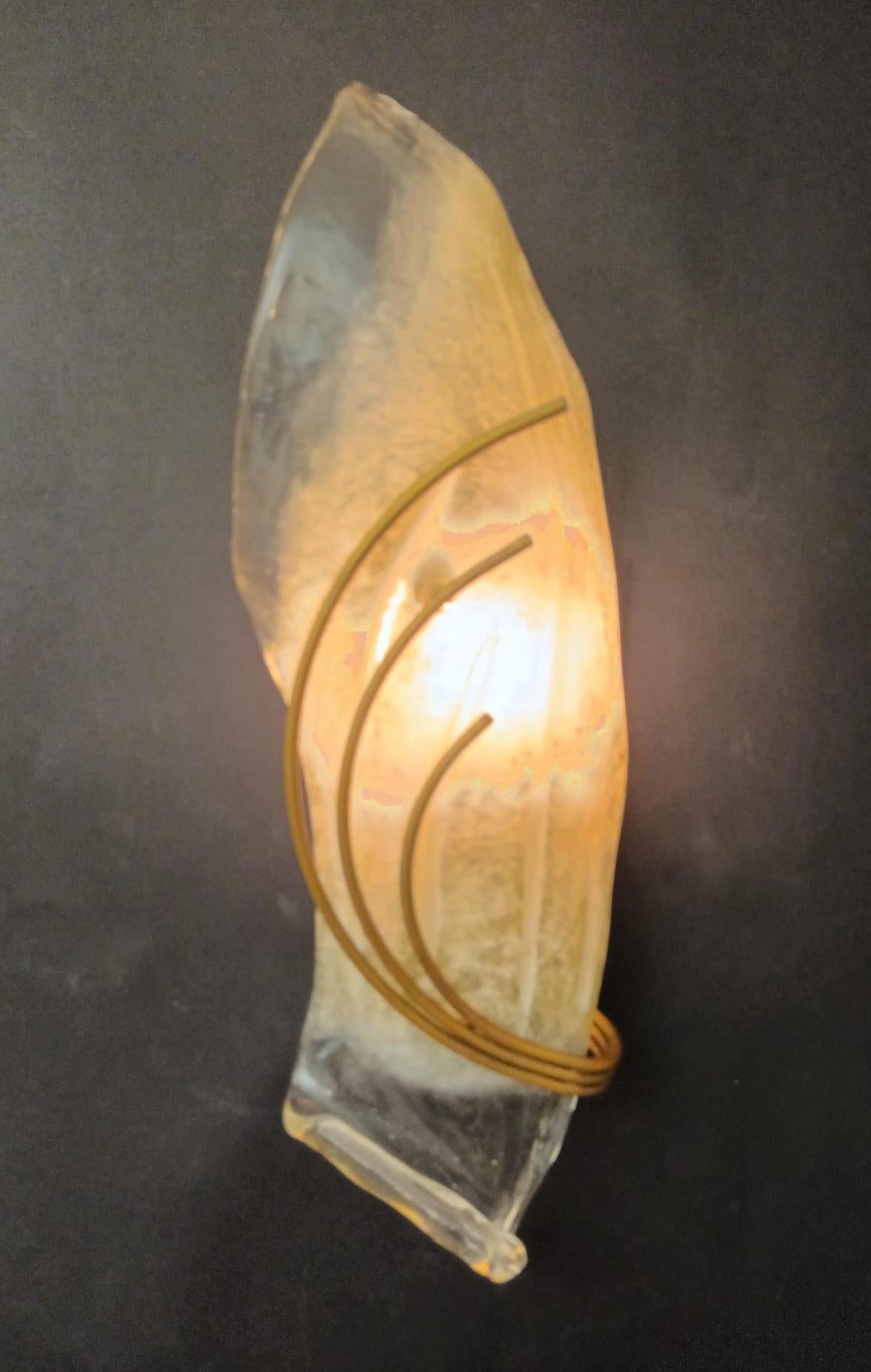 Pair of Opaline Leaf Sconces In Good Condition For Sale In Los Angeles, CA