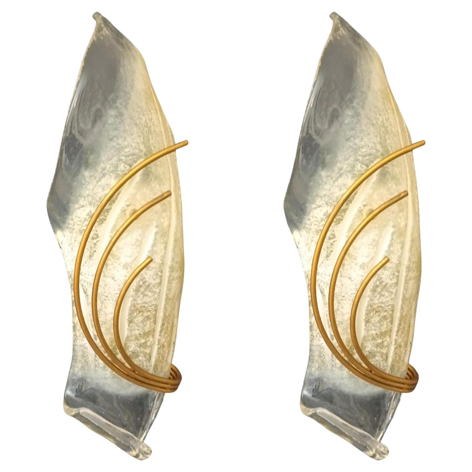 Pair of Opaline Leaf Sconces For Sale