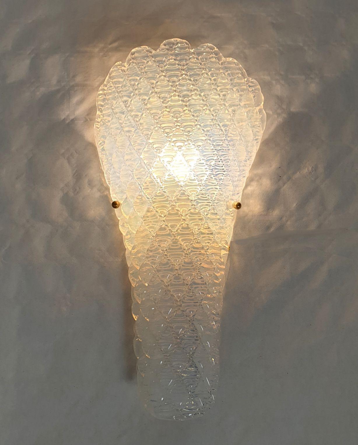 Italian Pair of opaline Murano glass sconces For Sale