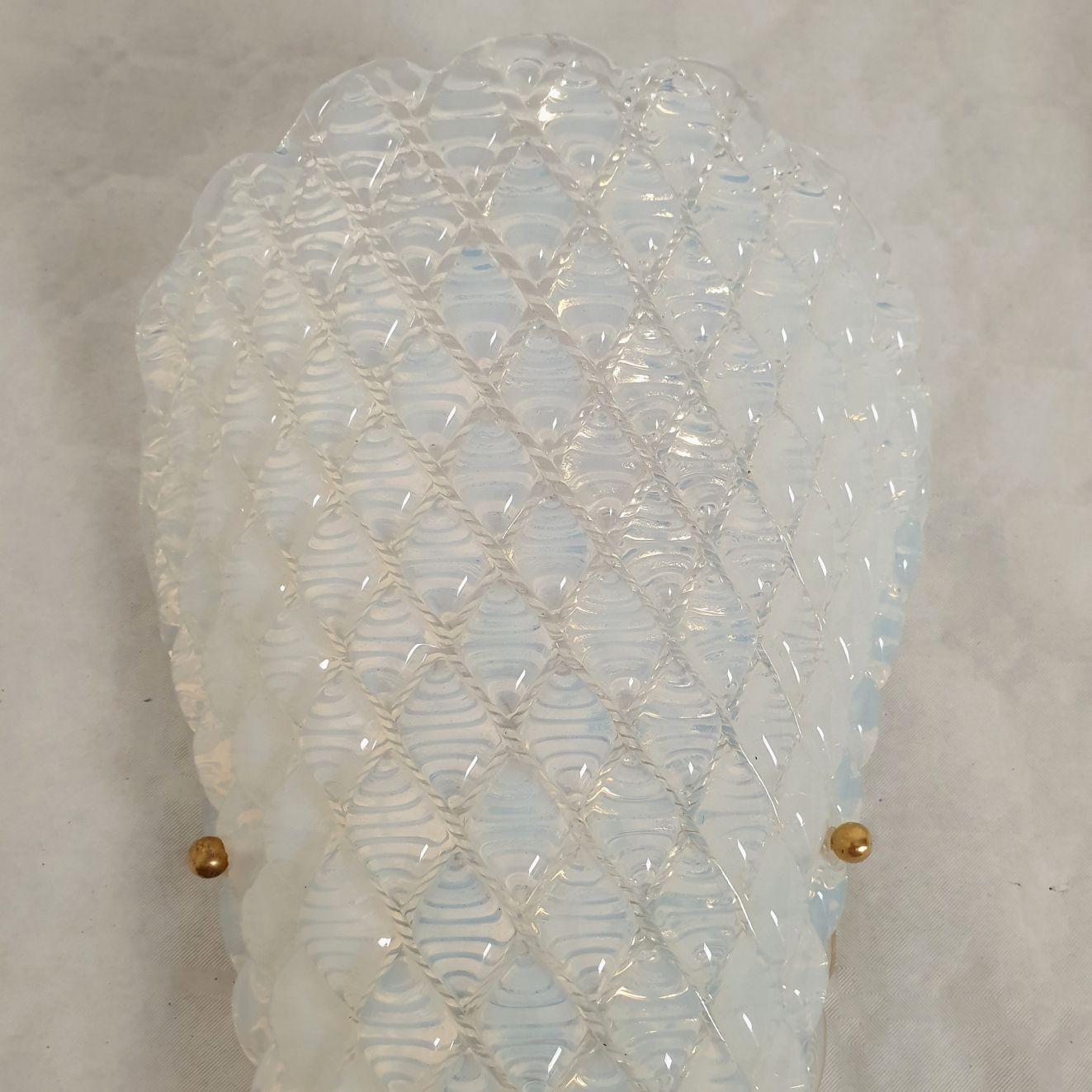 Late 20th Century Pair of opaline Murano glass sconces For Sale