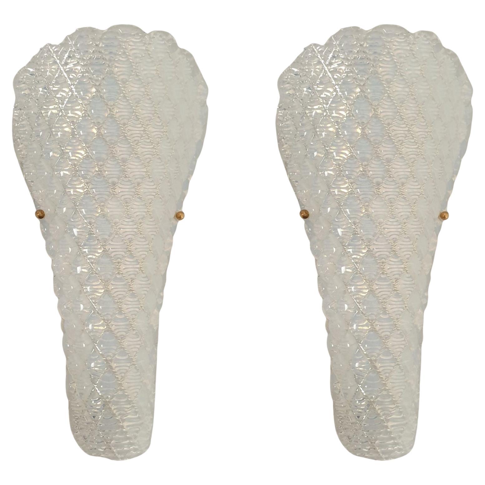 Pair of opaline Murano glass sconces For Sale