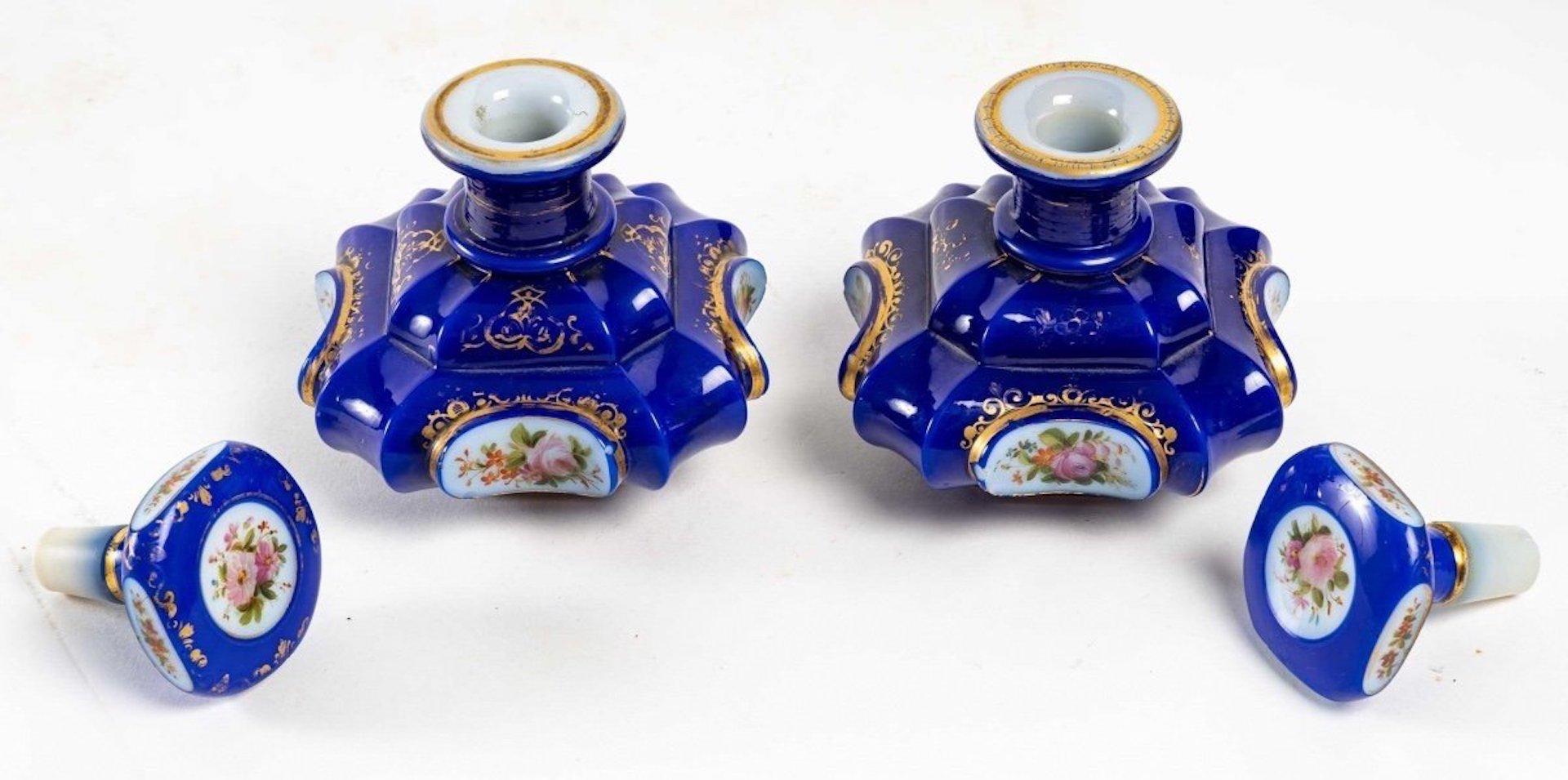 French Pair of Opaline Overlay Bottles, Napoleon III Period For Sale