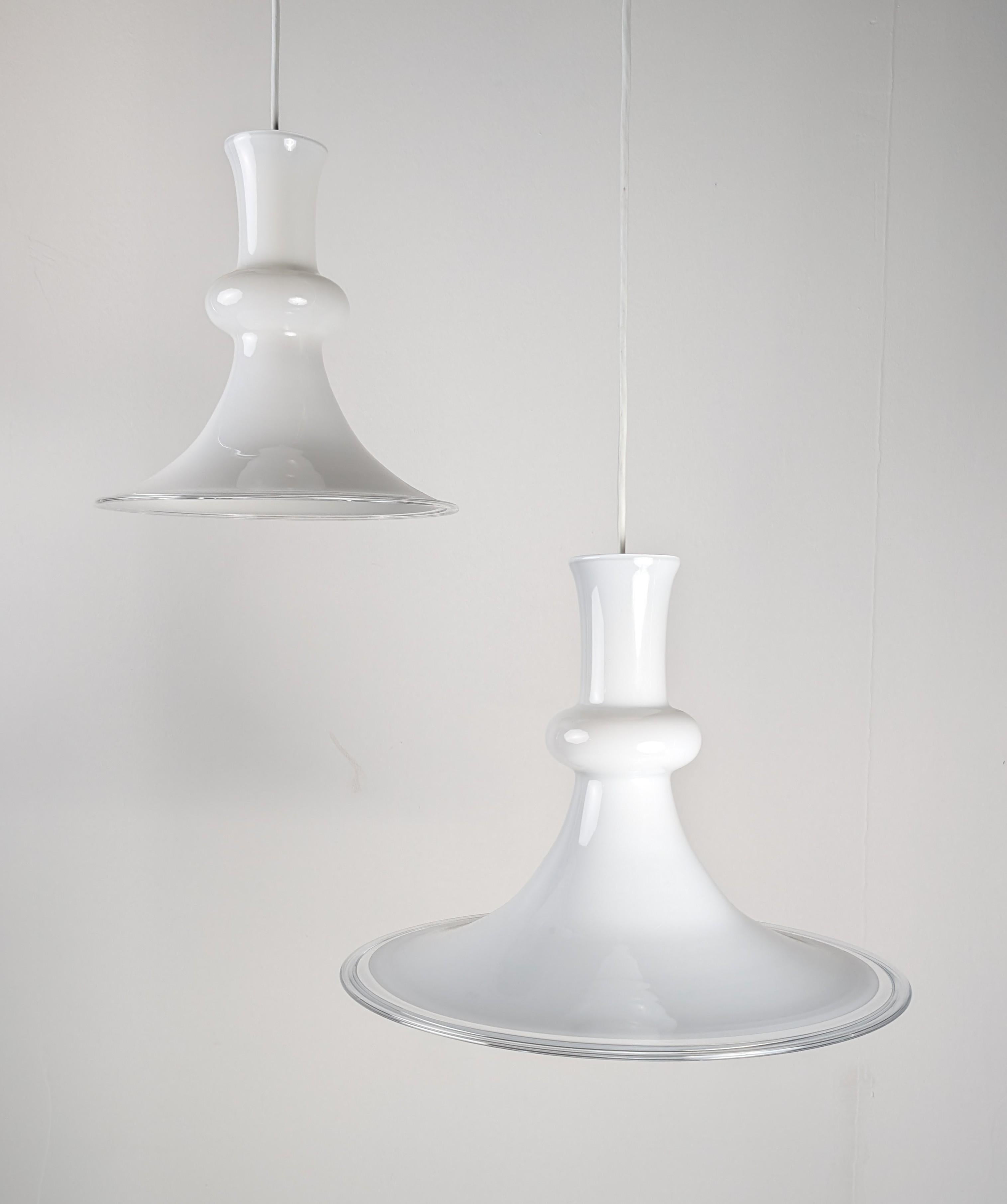 Scandinavian Modern Pair of Opaline Pendant Lamps by Michael Bang for Royal Copenhagen, 1970s For Sale