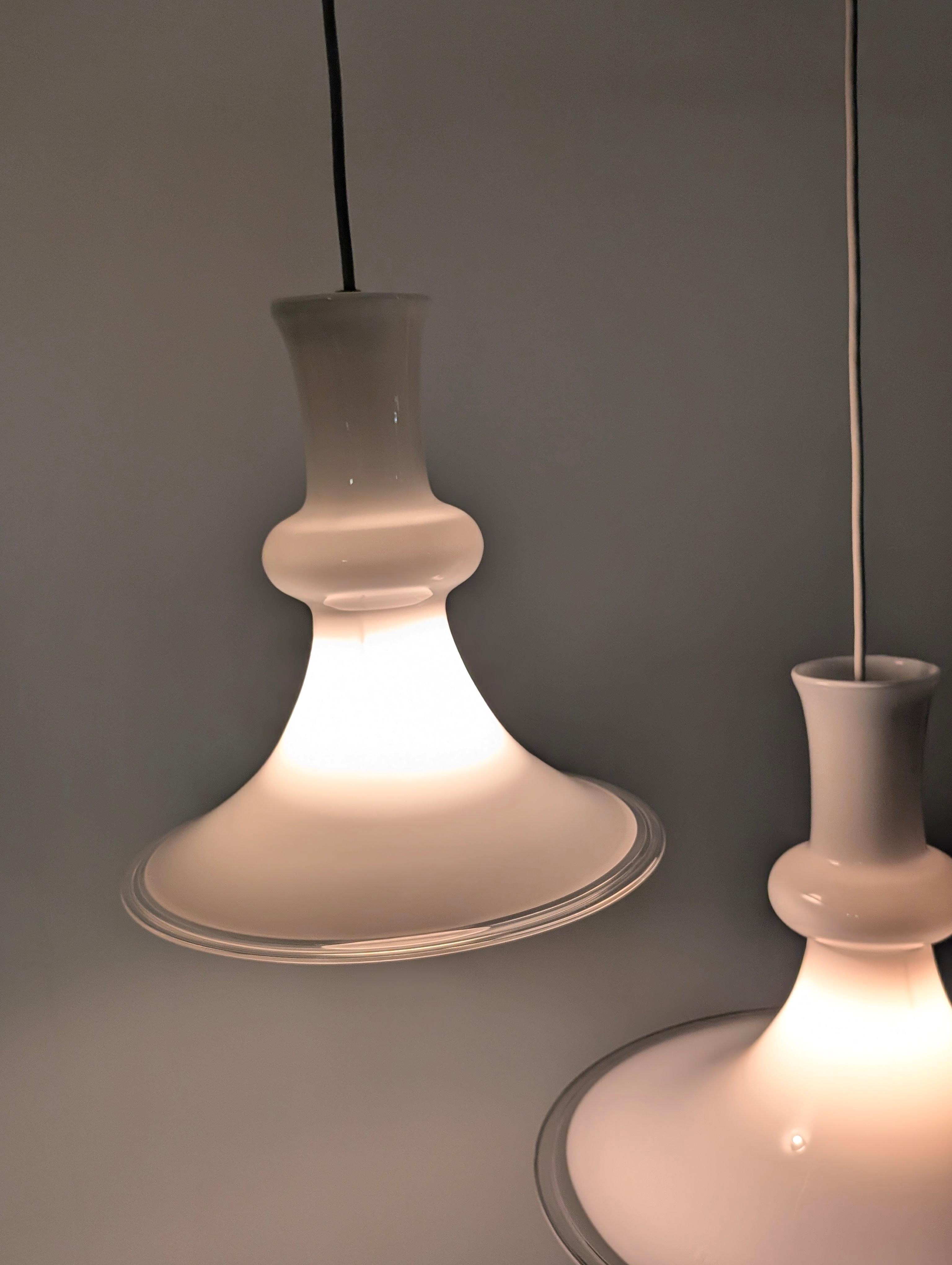 Danish Pair of Opaline Pendant Lamps by Michael Bang for Royal Copenhagen, 1970s For Sale