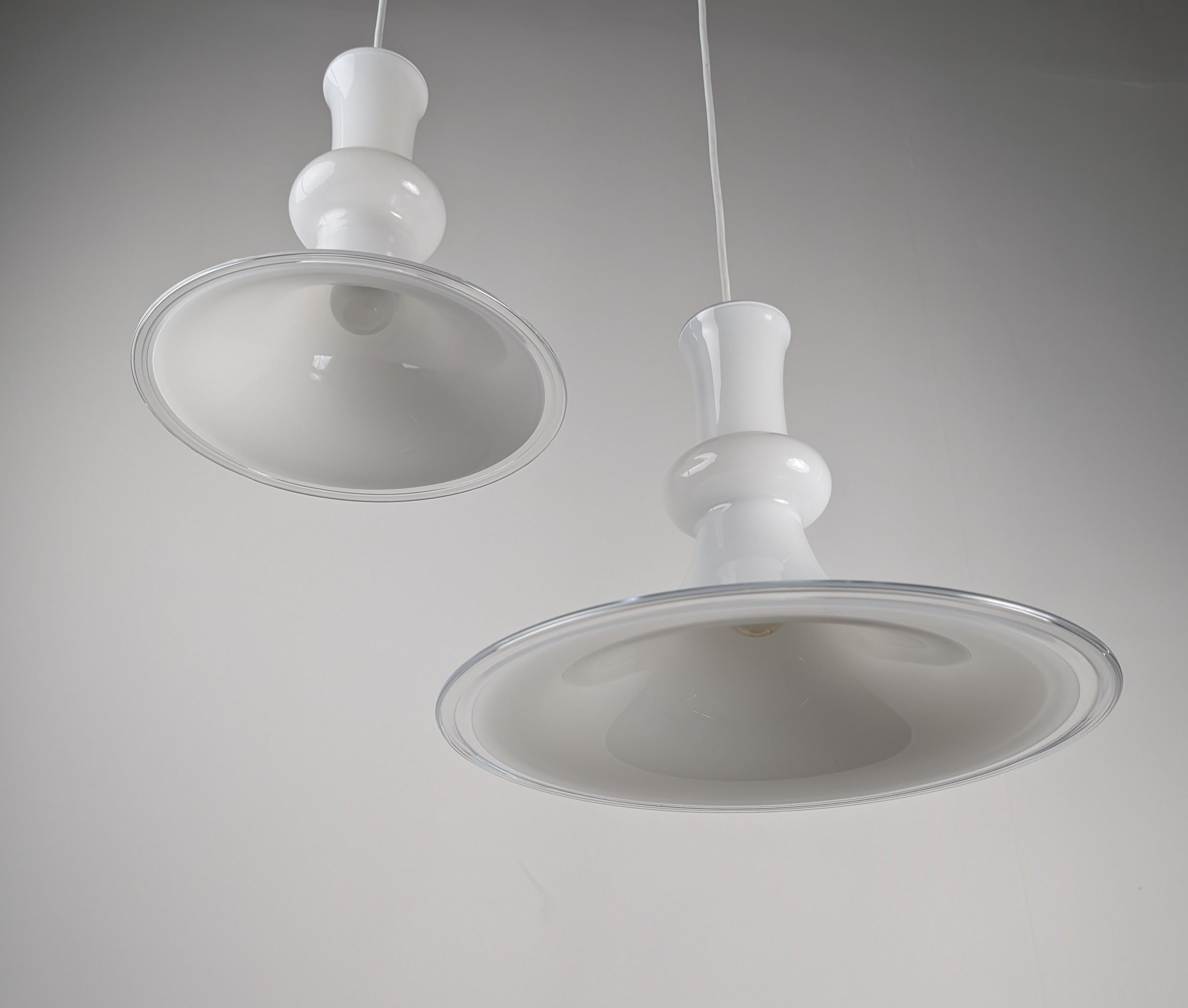 Glass Pair of Opaline Pendant Lamps by Michael Bang for Royal Copenhagen, 1970s For Sale