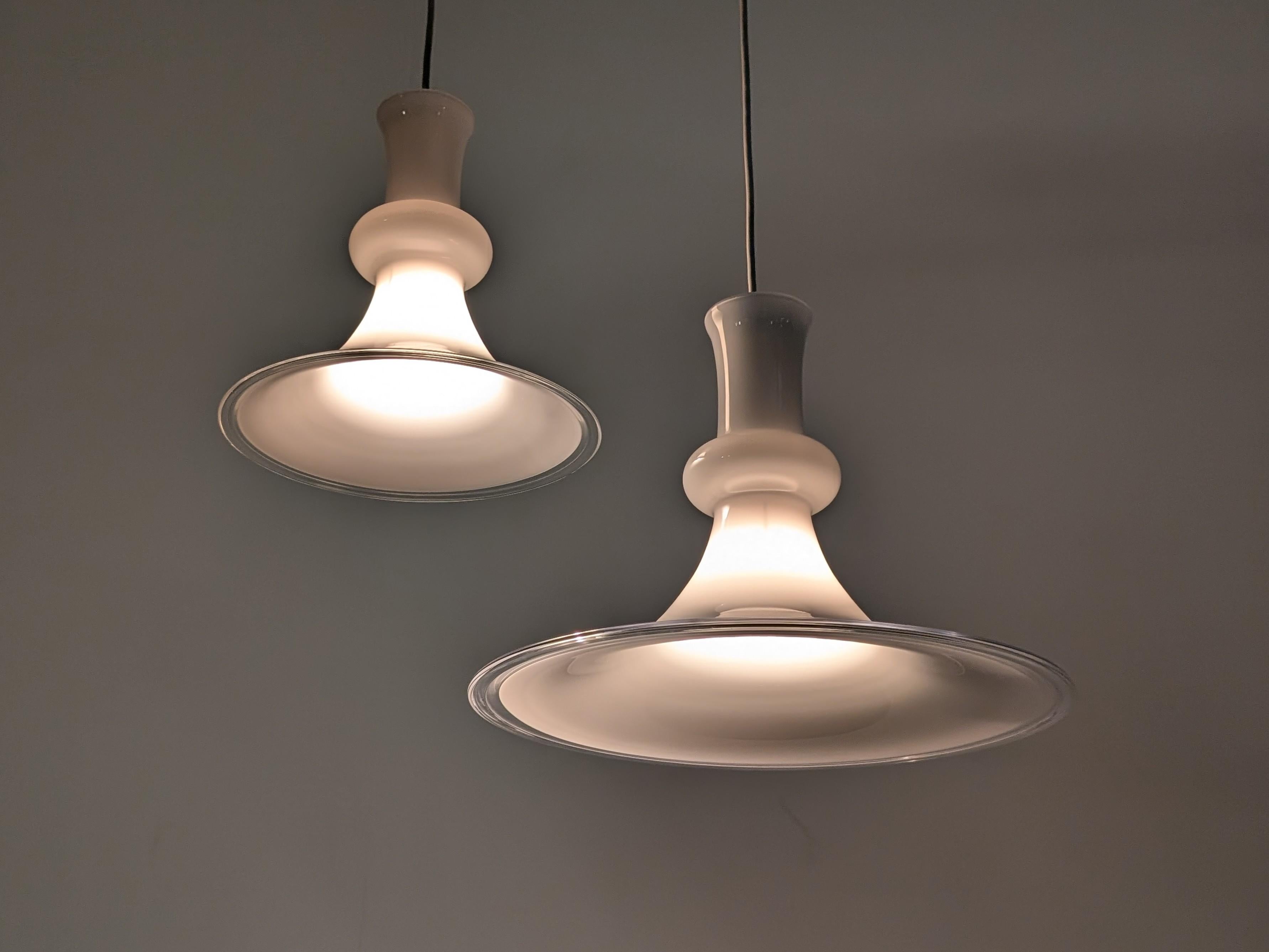 Pair of Opaline Pendant Lamps by Michael Bang for Royal Copenhagen, 1970s For Sale 1