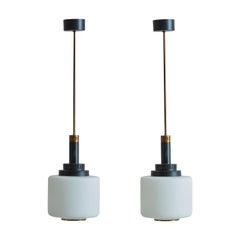 Pair of Opaline Pendants by Stilnovo, Italy 1960s