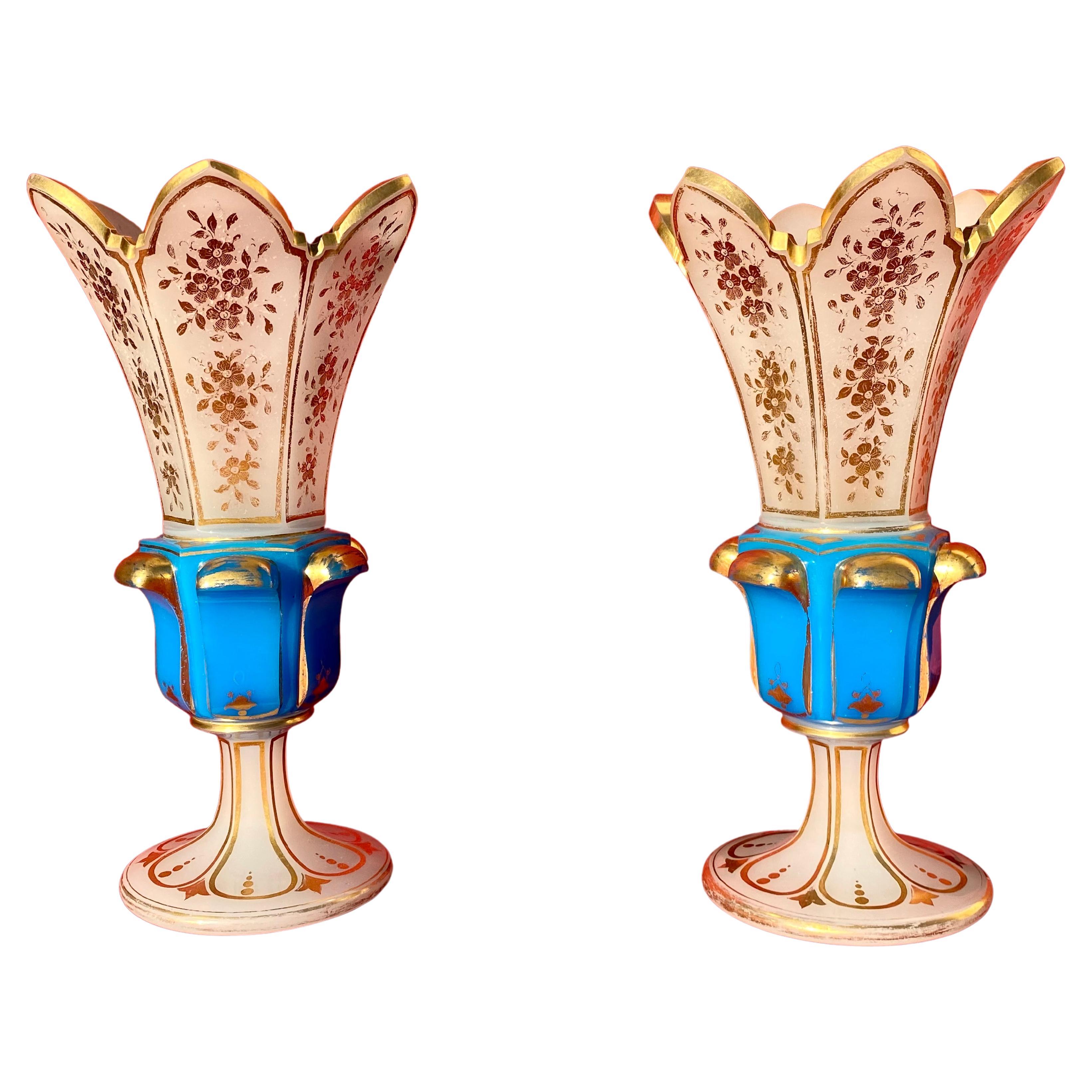 Pair of Opaline Vases, 19th Century For Sale