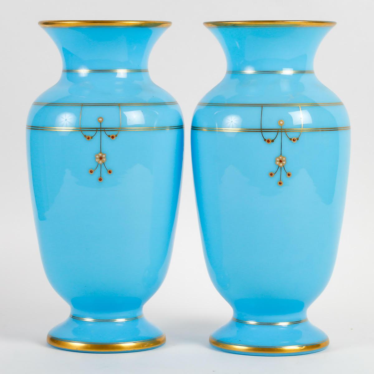 Opaline Glass Pair of Opaline Vases, 19th Century, Napoleon III Style. For Sale