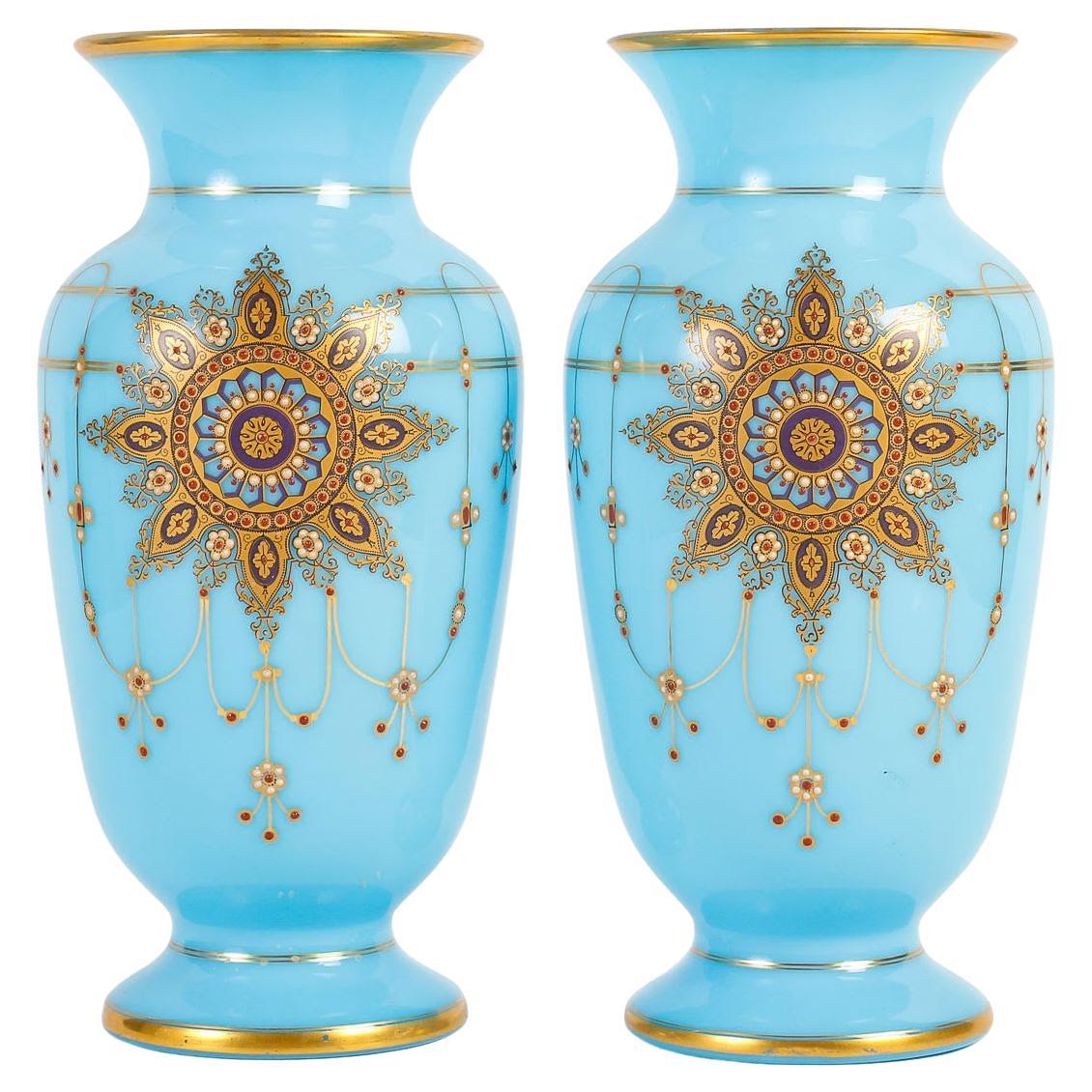 Pair of Opaline Vases, 19th Century, Napoleon III Style. For Sale