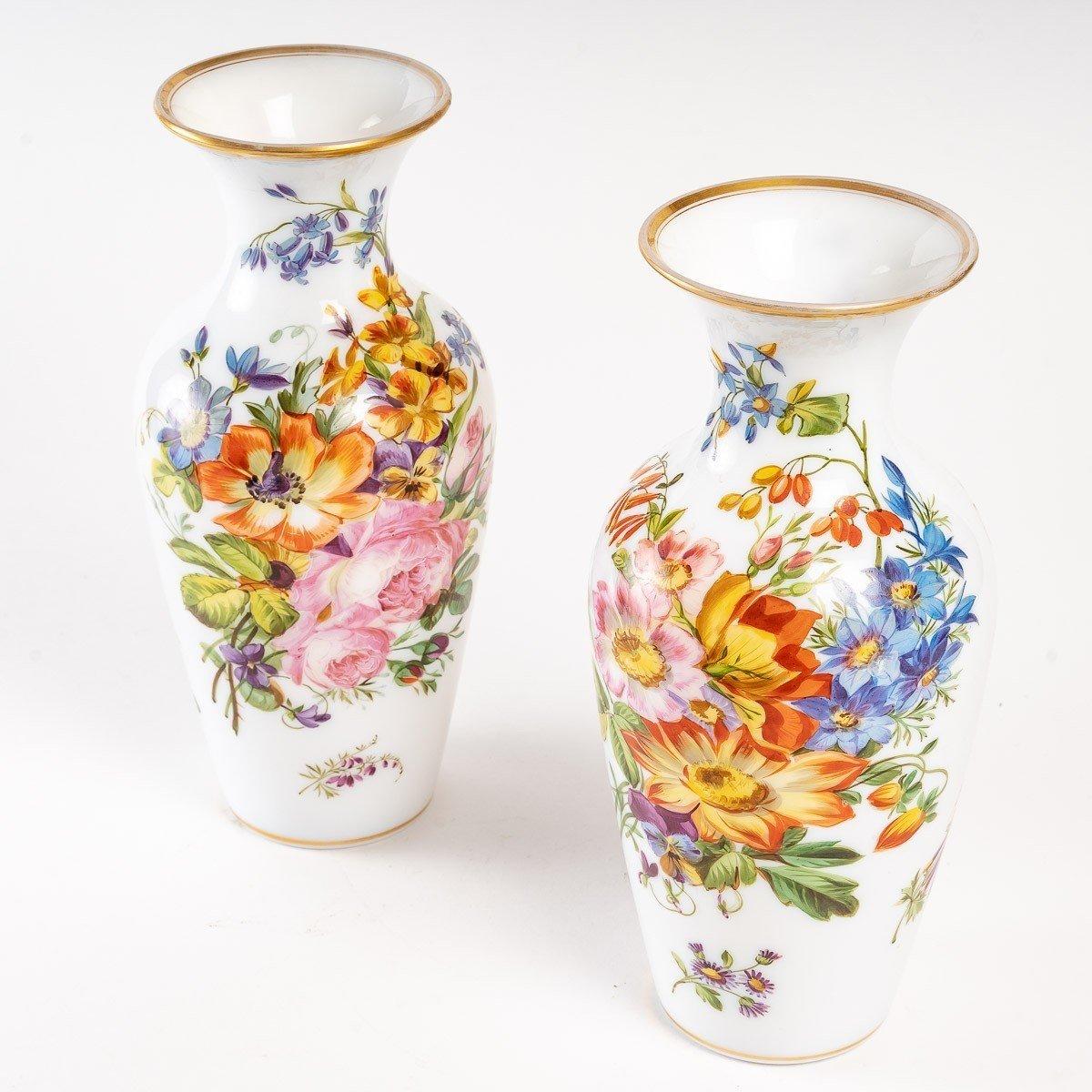 French Pair of Opaline Vases by Baccarat, Napoleon III Period
