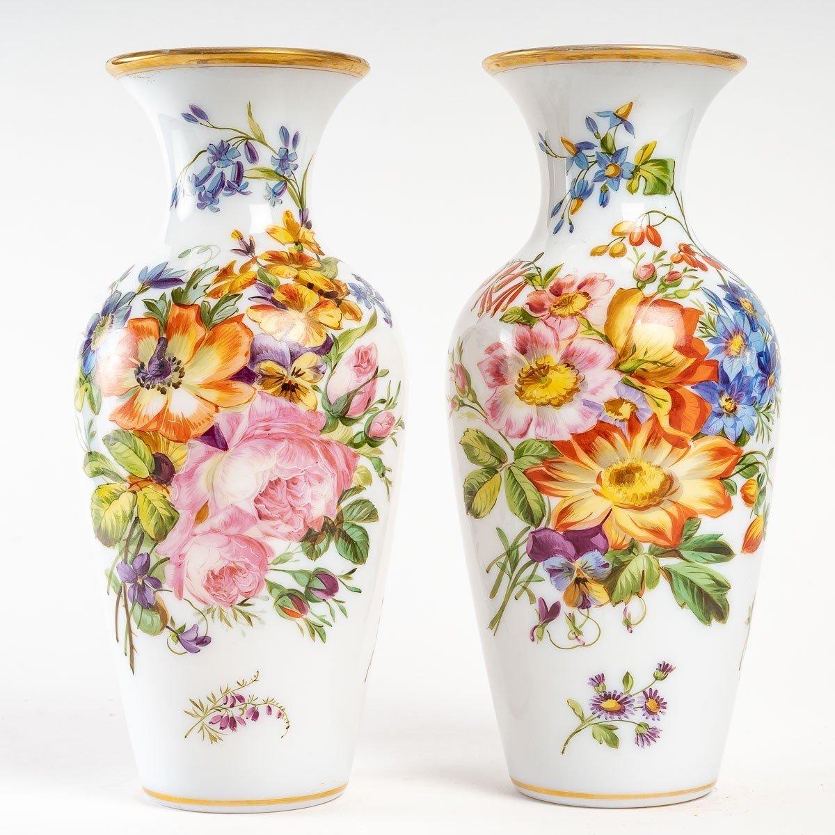 19th Century Pair of Opaline Vases by Baccarat, Napoleon III Period