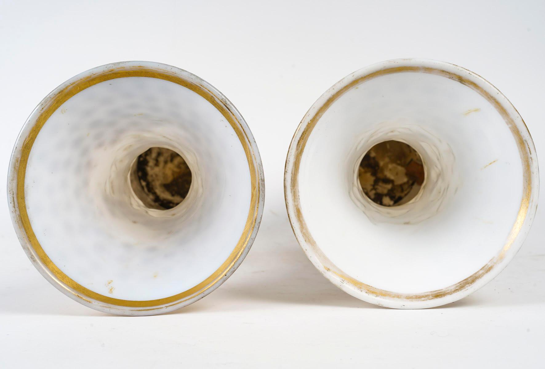 Pair of Opaline Vases Enhanced with Gold, 19th Century, Napoleon III Period. For Sale 1