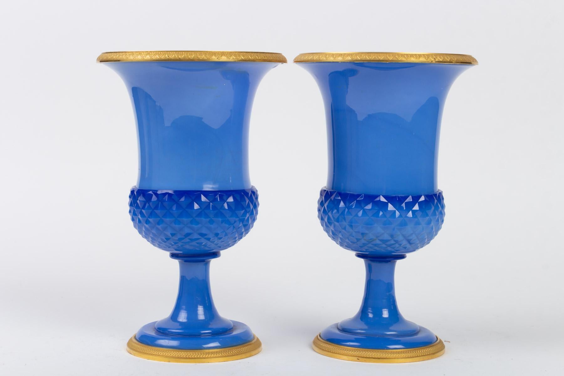 Mid-19th Century Pair of Opaline Vases For Sale