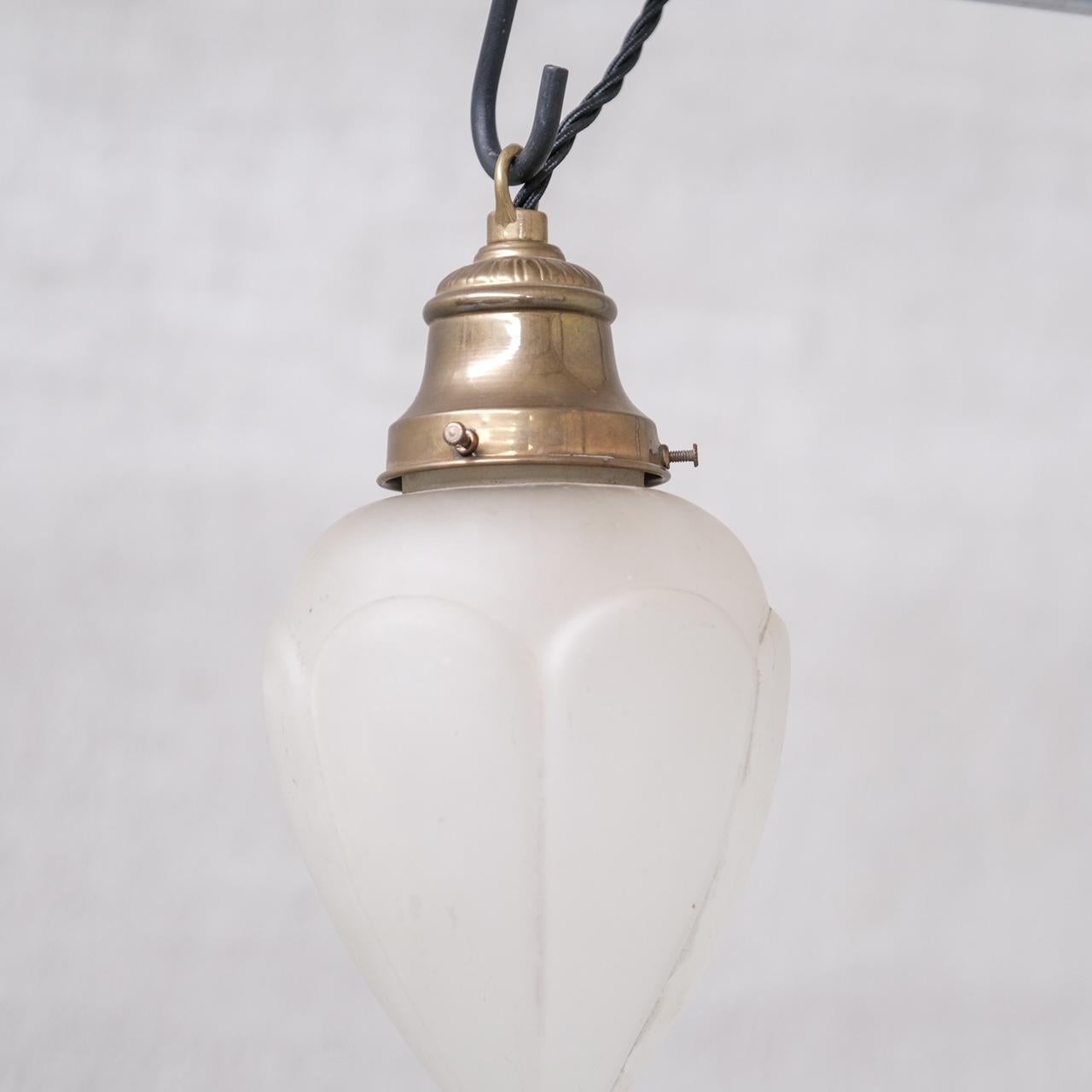 Pair of Opaque Glass and Brass French Opaline Pendants  In Good Condition For Sale In London, GB