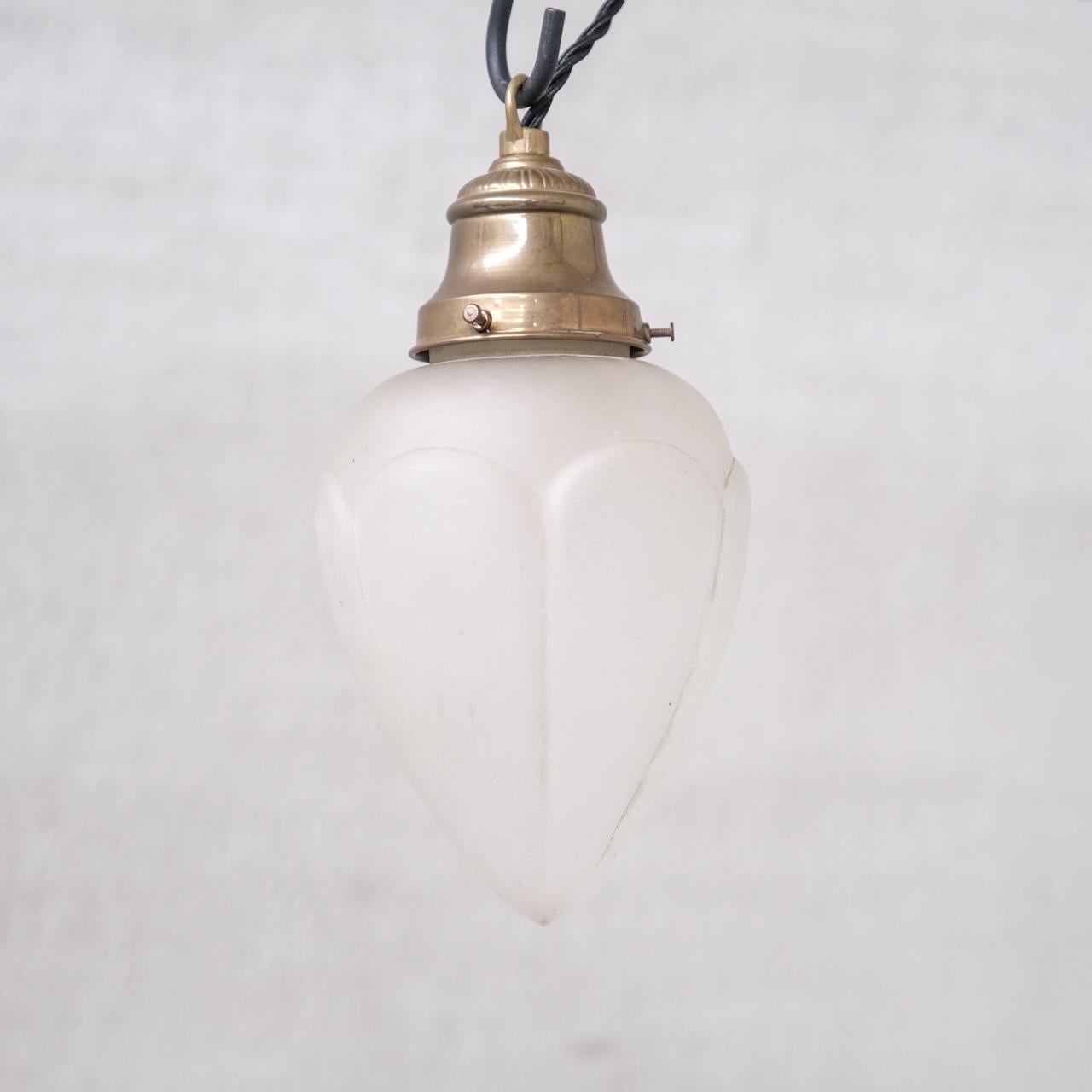 20th Century Pair of Opaque Glass and Brass French Opaline Pendants  For Sale
