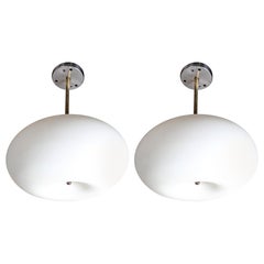 Pair of Opaque White Glass Pendants, Mid-Century Modern