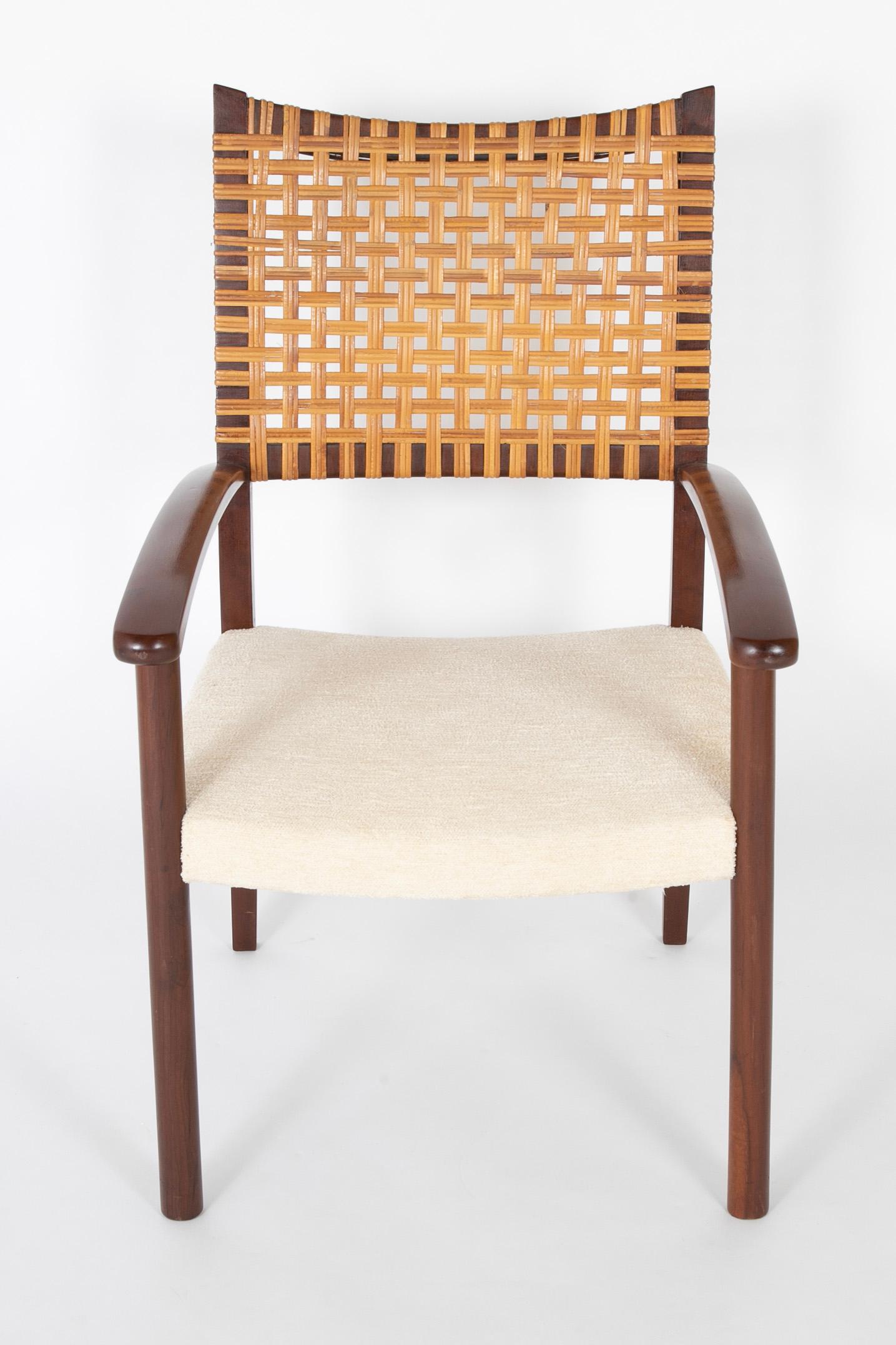 Brazilian Pair of Open Arm Chairs with Caned Backs by Adolfo Foltas For Sale