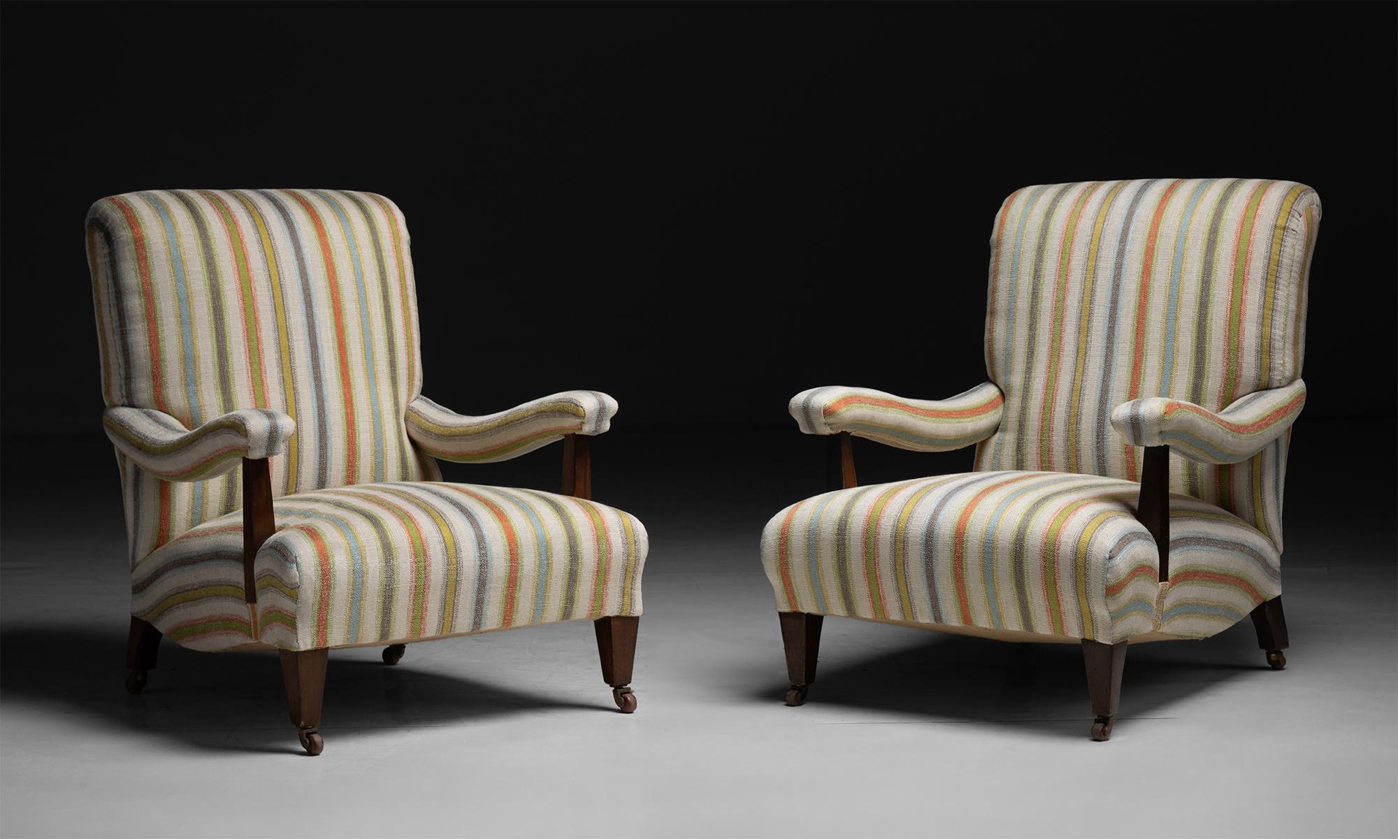 England circa 1900
Antique frames, newly upholstered in striped cotton blend by Pierre Frey.
30