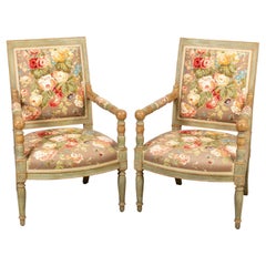 Pair of Open Armchairs with Chintz Fabric