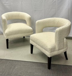 Pair of Open Back Mid-Century Modern Style Lounge Chairs, American, Boucle / Fur