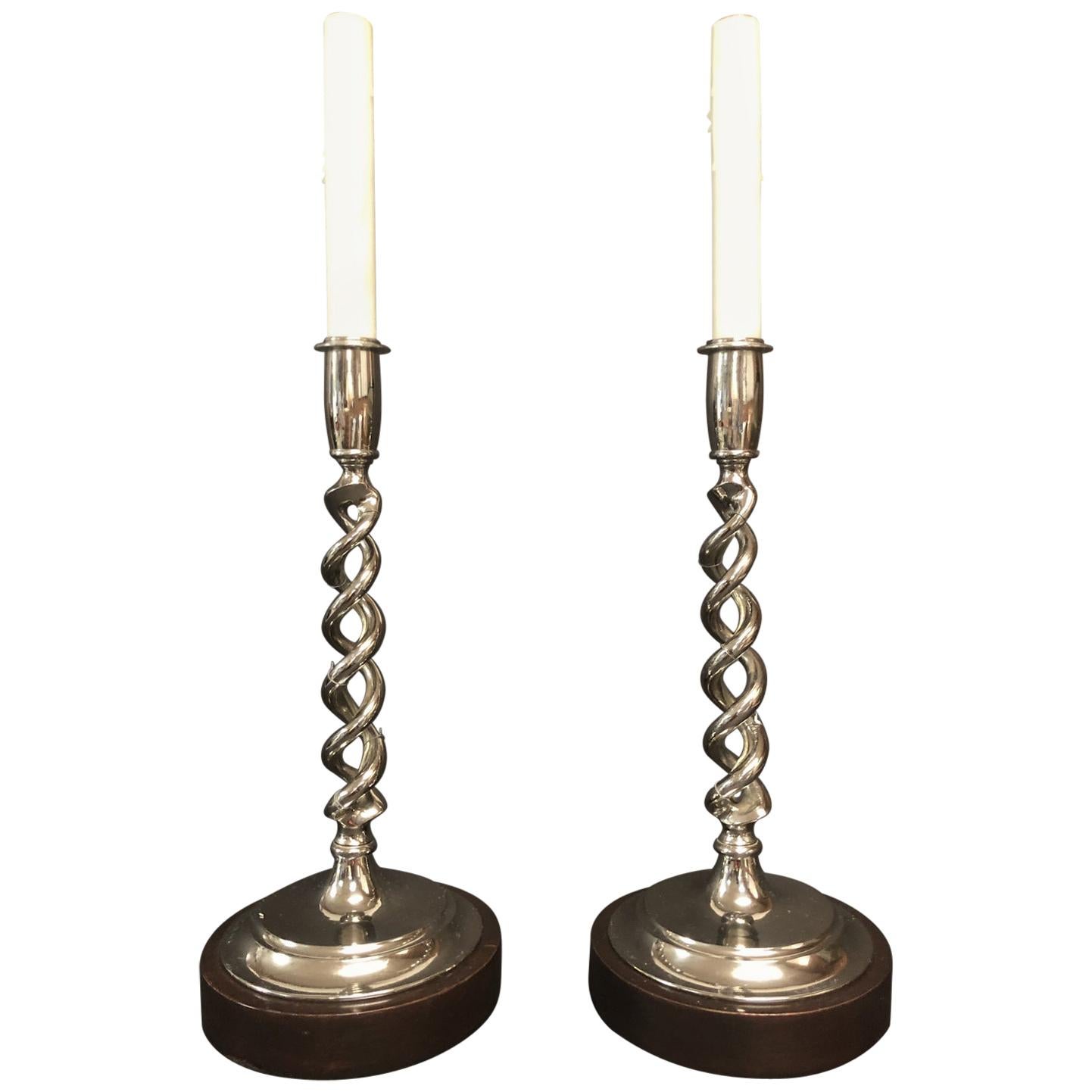 Pair of Open Barley Twist Candlestick Lamps