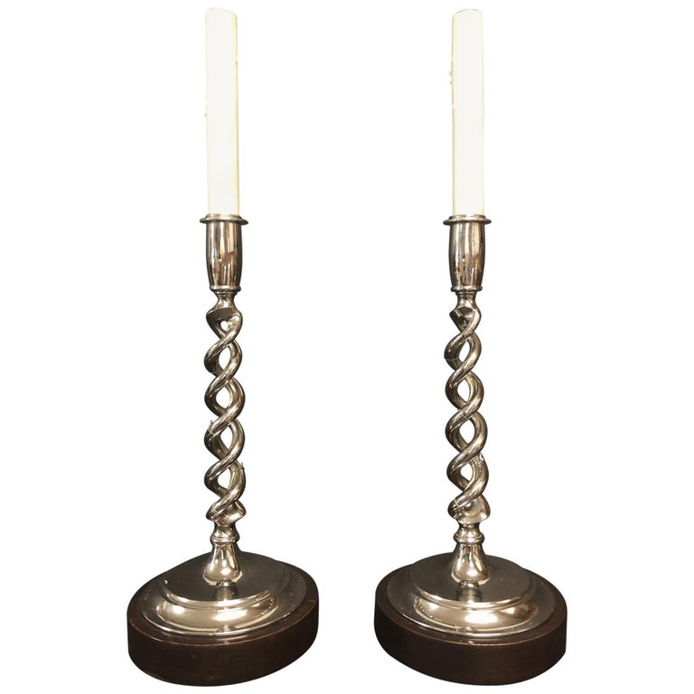 Pair of Open Barley Twist Candlestick Lamps at 1stDibs