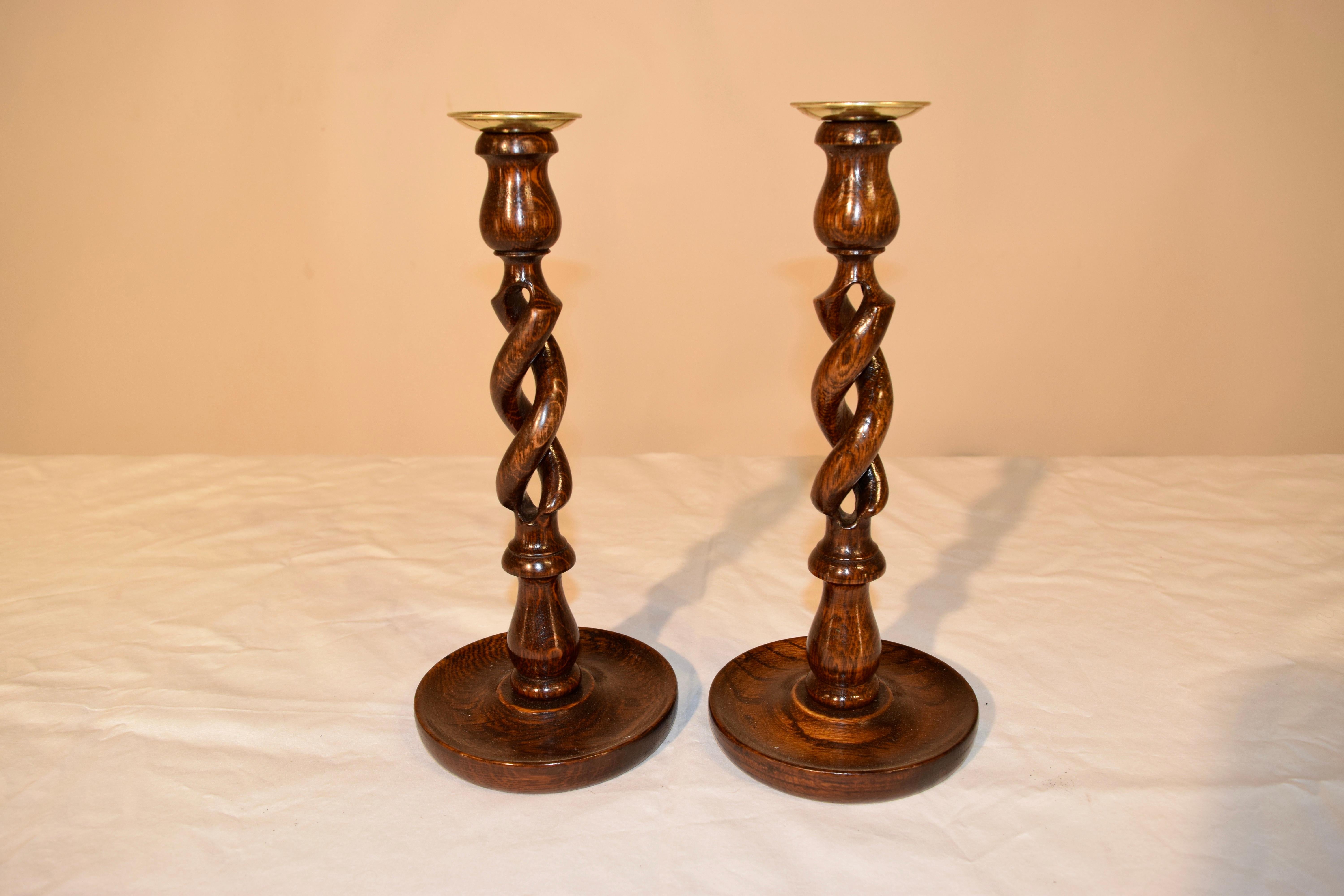 Late Victorian Pair of Open Barley Twist Candlesticks