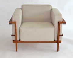Pair of Open Framed Teak Lounge Chairs After Le Corbusier