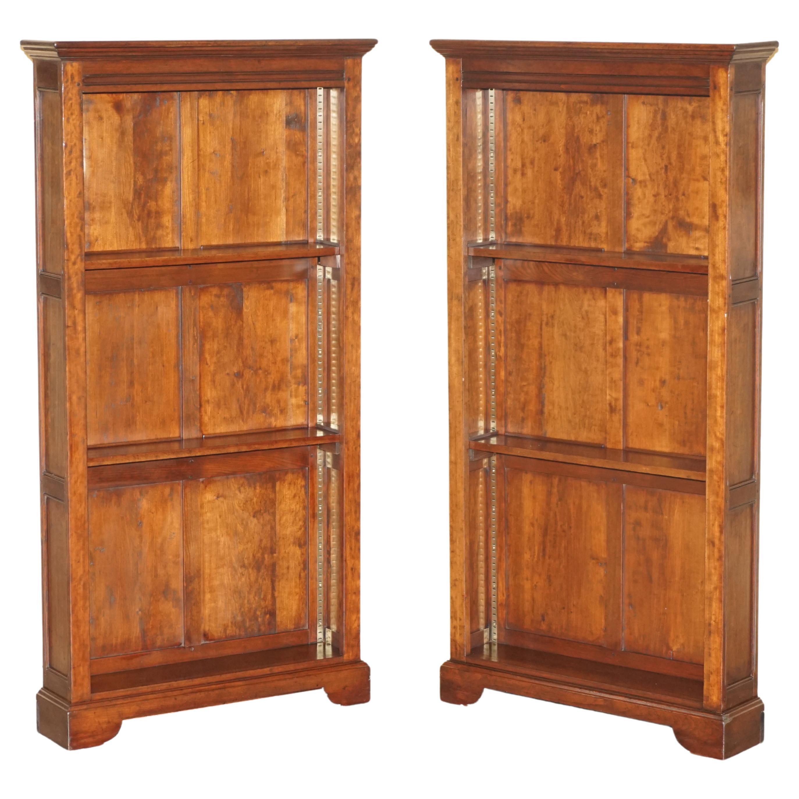 PAIR OF OPEN LIBRARY HARDWOOD BOOKCASES PANELLED SiDES HEIGHT ADJUSTABLE SHELVES