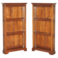 Used PAIR OF OPEN LIBRARY HARDWOOD BOOKCASES PANELLED SiDES HEIGHT ADJUSTABLE SHELVES