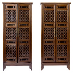 Pair of Openwork Double Door Chinese Tapered cabinets