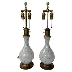Pair of Oplaine Glass Fleur De Lis Table Lamps