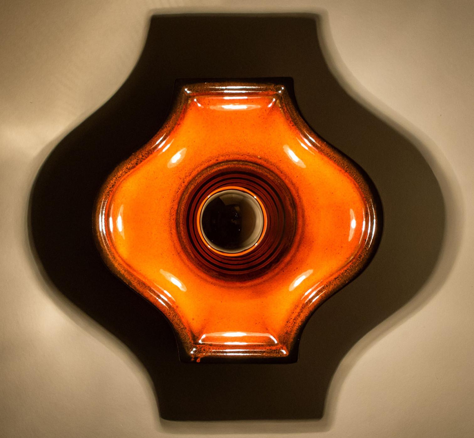 Pair of Orange and Brown Ceramic Wall Light, West-Germany For Sale 8
