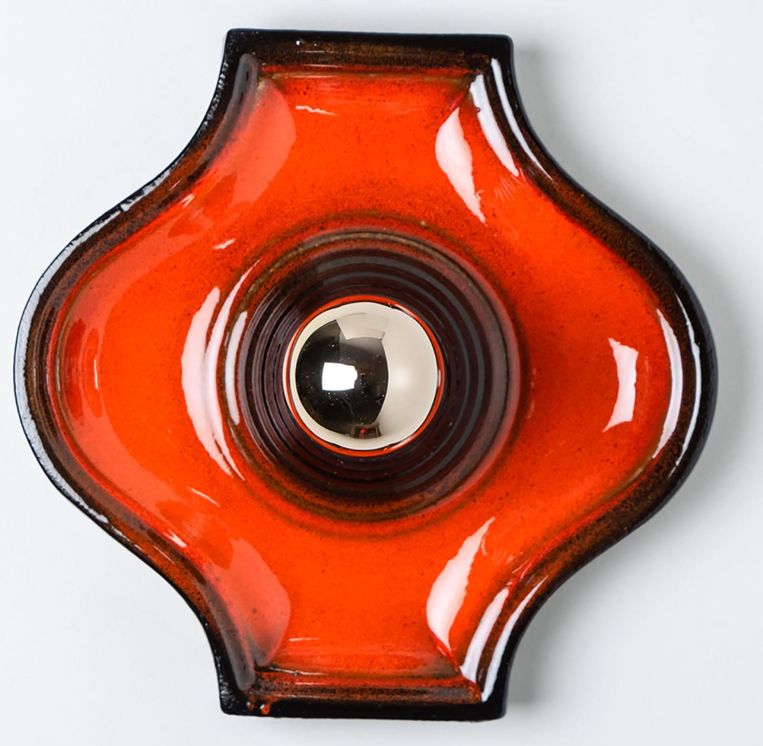 Pair of Orange and Brown Ceramic Wall Light, West-Germany In Good Condition For Sale In Rijssen, NL