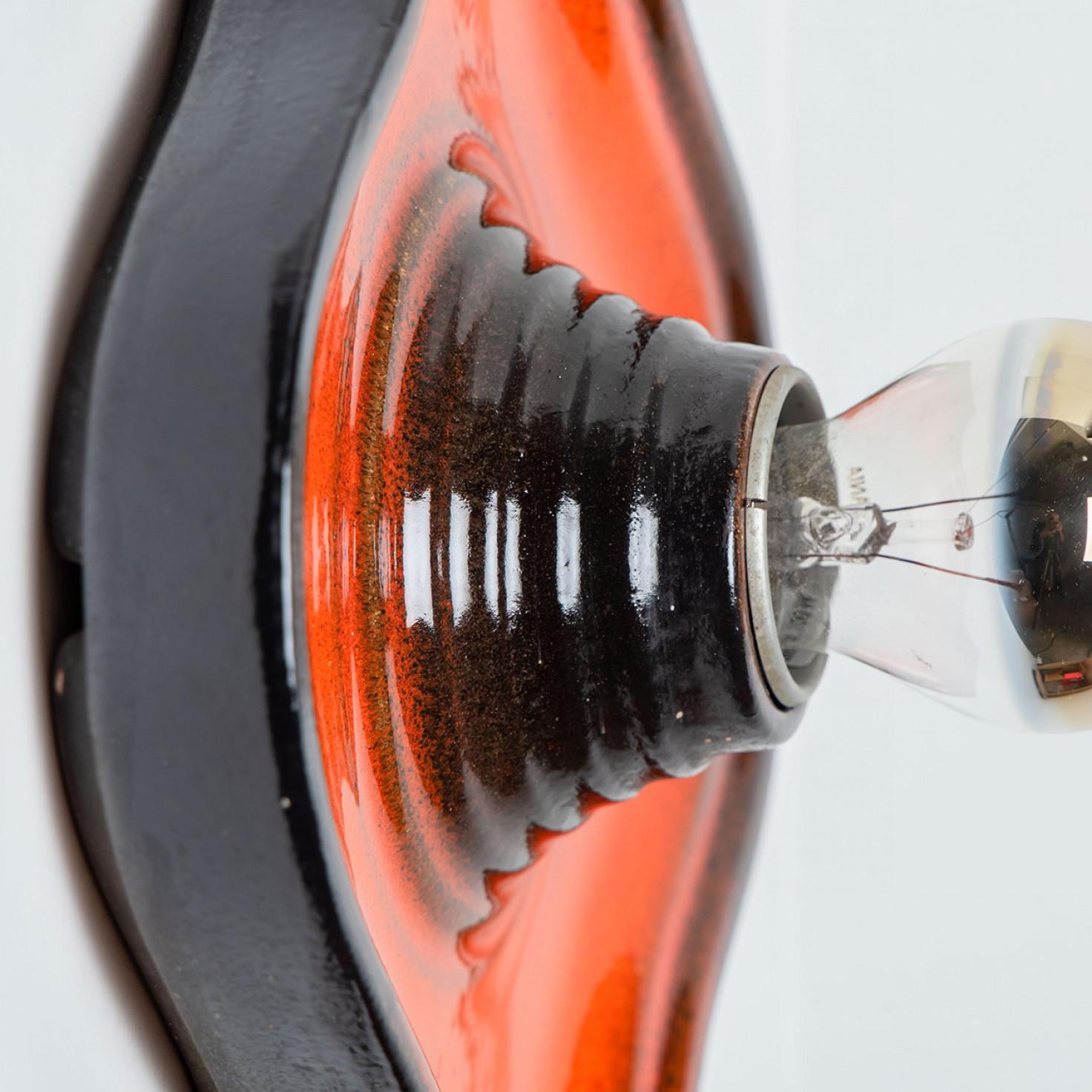 Pair of Orange and Brown Ceramic Wall Light, West-Germany In Good Condition For Sale In Rijssen, NL