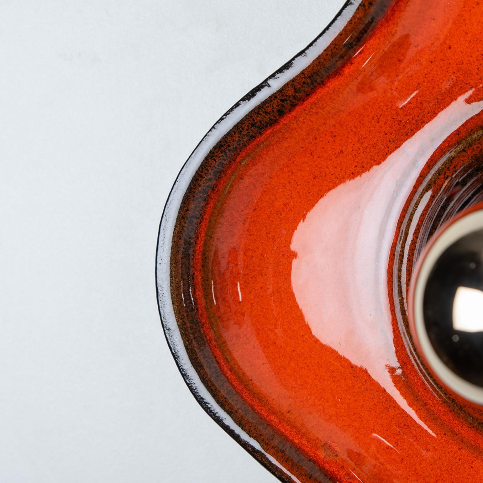 Pair of Orange and Brown Ceramic Wall Light, West-Germany For Sale 2