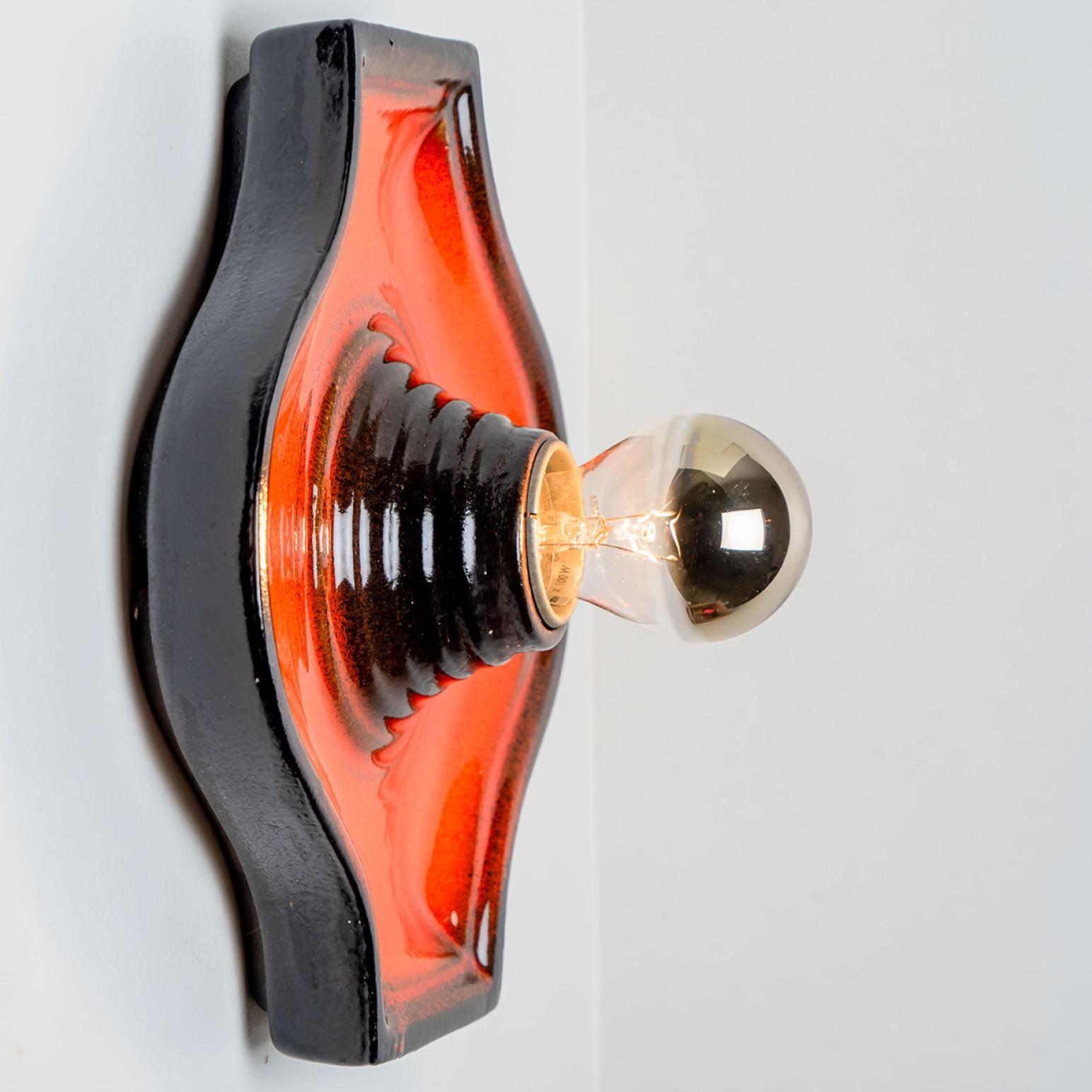 Pair of Orange and Brown Ceramic Wall Light, West-Germany For Sale 3