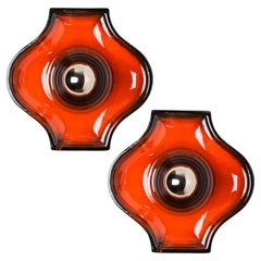 Pair of Orange and Brown Ceramic Wall Light, West-Germany