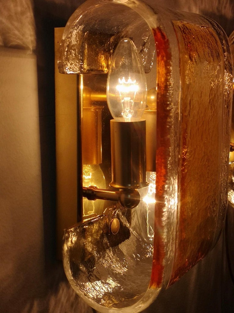 Pair of Orange and Clear Murano Glass Wall Lights by La Murrina, Italy