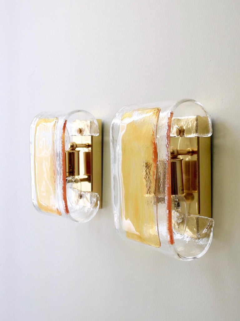 Pair of Orange and Clear Murano Glass Wall Lights by La Murrina, Italy