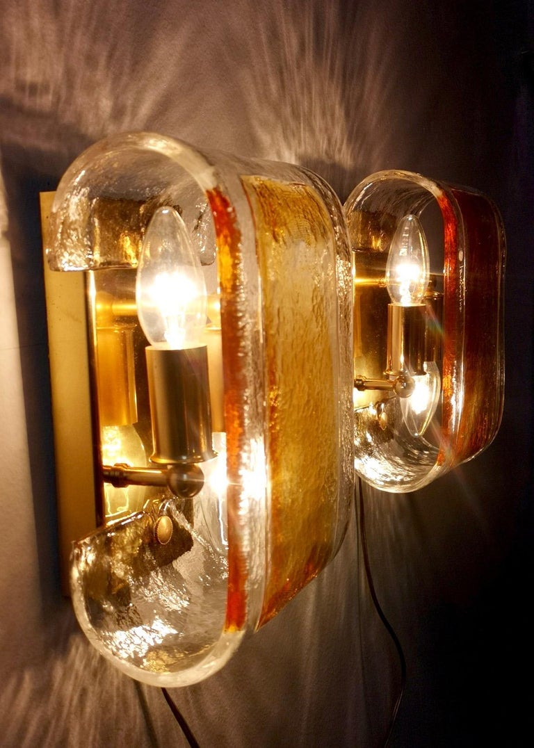 Pair of Orange and Clear Murano Glass Wall Lights by La Murrina, Italy