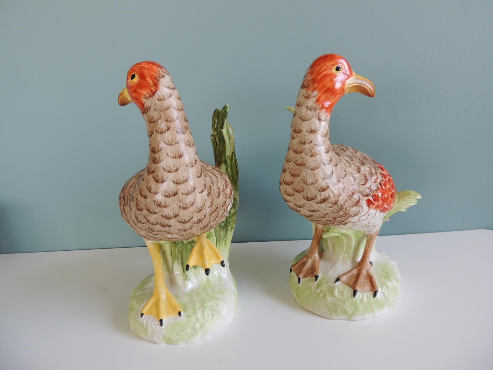 Italian Pair of Orange and Green Ceramic Birds For Sale